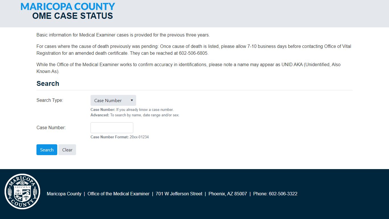 Home Page - OME Case Status - Maricopa County, Arizona